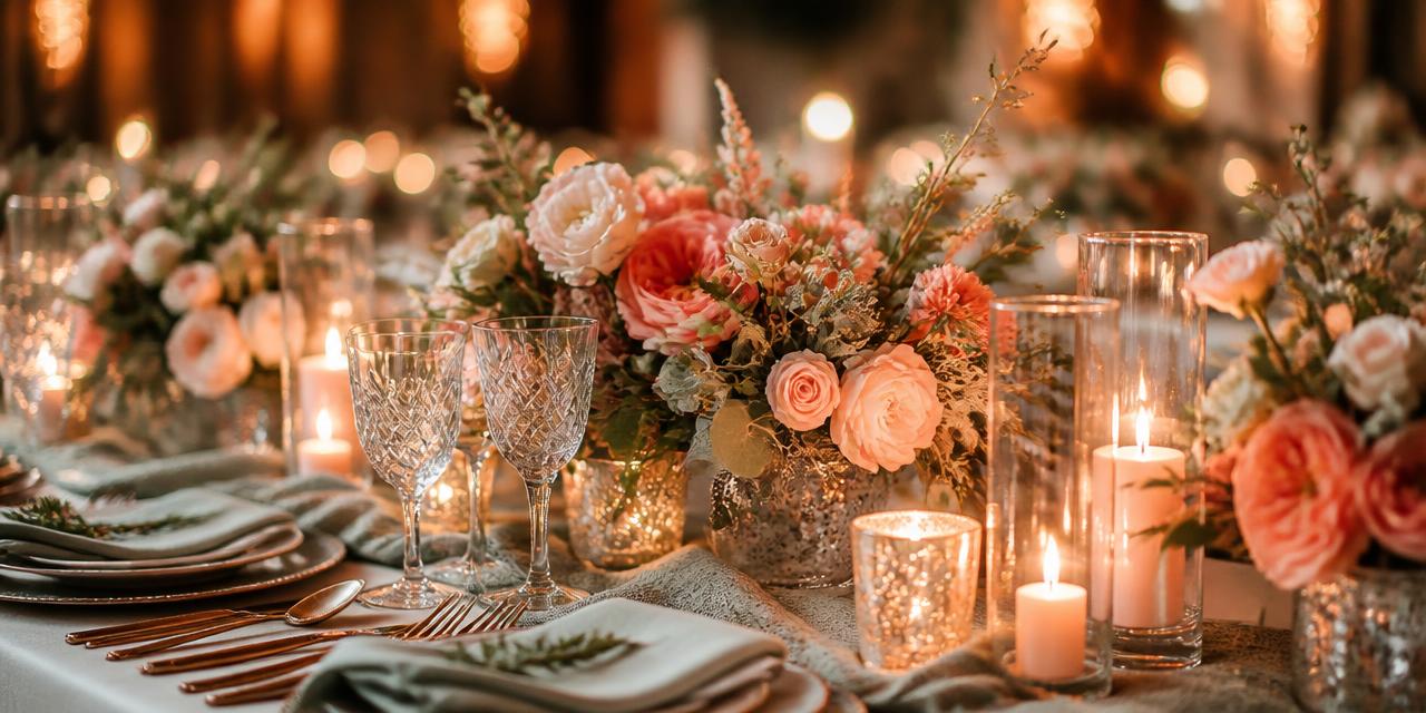 Mesa elegante con velas y flores